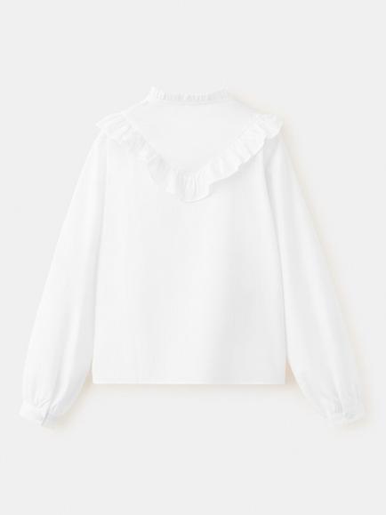 Mango Kids' Ruffled Yoke Mandarin Collar Blouse, White - view 2, White