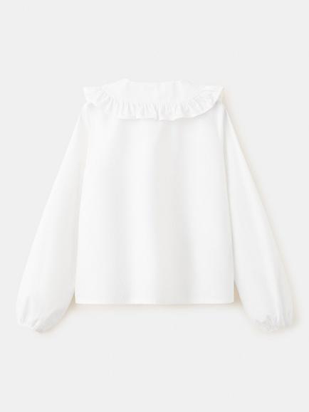 Mango Kids' Ruffled Round Collar Babydoll Shirt - view 2, White
