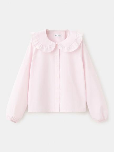 Mango Kids' Ruffled Round Collar Babydoll Shirt, Pink