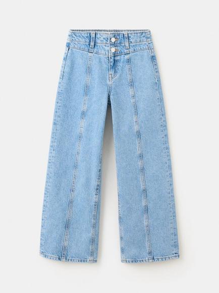 Mango Kids' High Waist Wide Leg Jeans, Blue, Blue