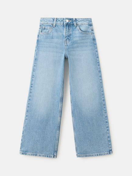 Mango Kids' Tejano Mid-Rise Wide Leg Jeans, Blue, Blue