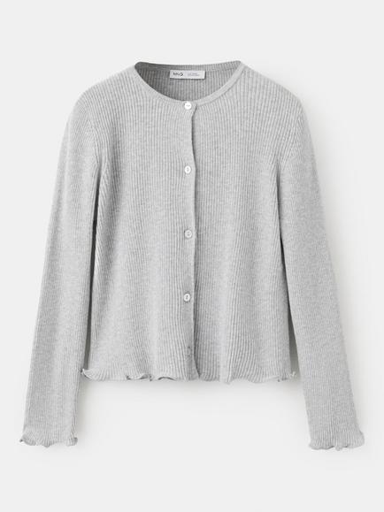 Mango Kids' Cotton Blend Ribbed Cardigan, Light Grey Melange, Light Grey Melange
