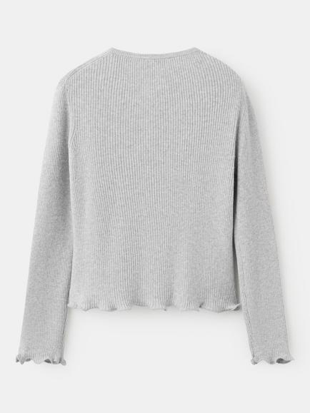 Mango Kids' Cotton Blend Ribbed Cardigan, Light Grey Melange - view 2, Light Grey Melange