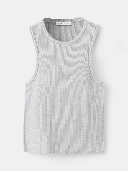 Mango Kids' Ribbed Sculptural Crop Vest, Light Grey Melange, Light Grey Melange