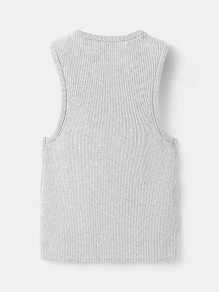 Mango Kids' Ribbed Sculptural Crop Vest, Light Grey Melange - view 2, Light Grey Melange