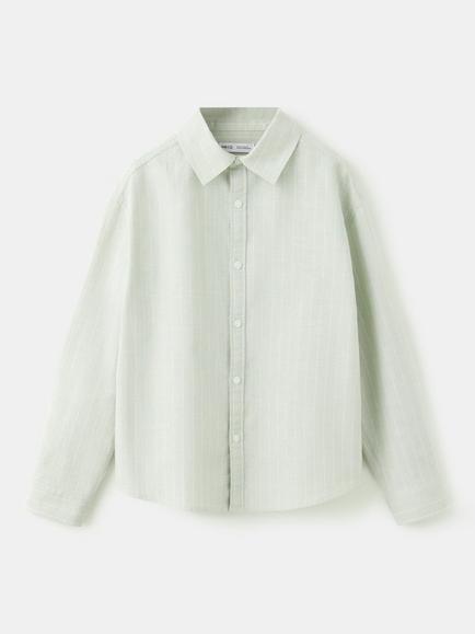 Mango Kids' Camisa Long Sleeve Stripe Cotton Shirt, Green, Green