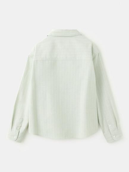 Mango Kids' Camisa Long Sleeve Stripe Cotton Shirt, Green - view 2, Green