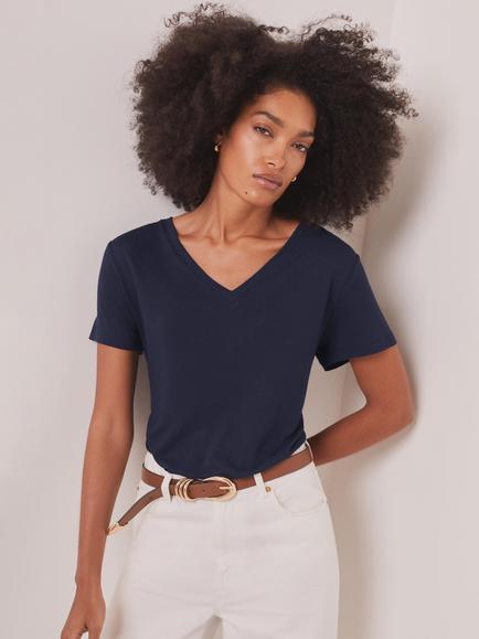 Mint Velvet V-Neck T-Shirt, Blue Navy, Blue Navy