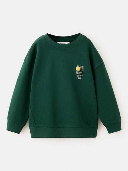 Mango Kids' Sudadera Crew Neck Graphic Print Sweatshirt, Bottle Green, Bottle Green