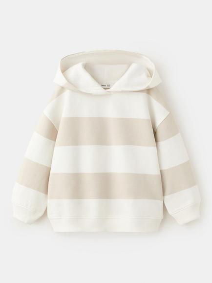 Mango Kids' Sudadera Striped Cotton Hoodie, White, White