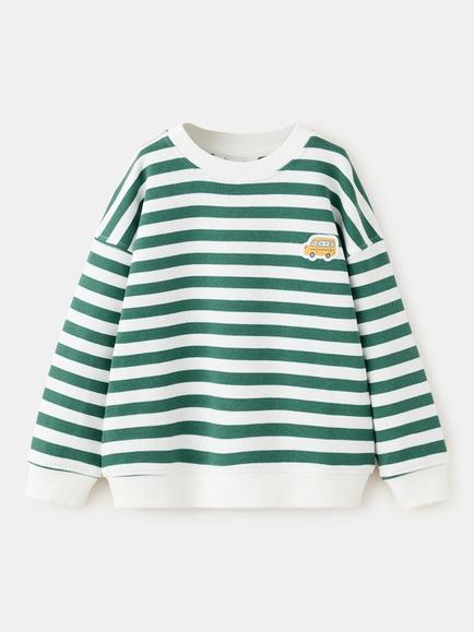 Mango Kids' Sudadera Striped Cotton Sweatshirt, Off White/Green
