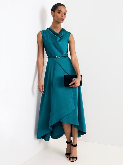 Phase Eight Sabrianna Satin Cowl Neck Midi Dress, Teal, Teal