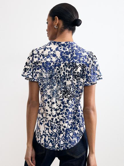 Phase Eight Aura Floral Printed Jersey Blouse, Navy/Ivory - view 2, Navy/Ivory