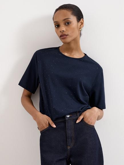 Phase Eight Lucienne Embellished T-Shirt, Navy, Navy