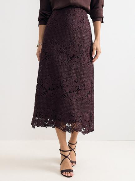 Phase Eight Suzie Lace Pencil Midi Skirt, Burgundy, Burgundy