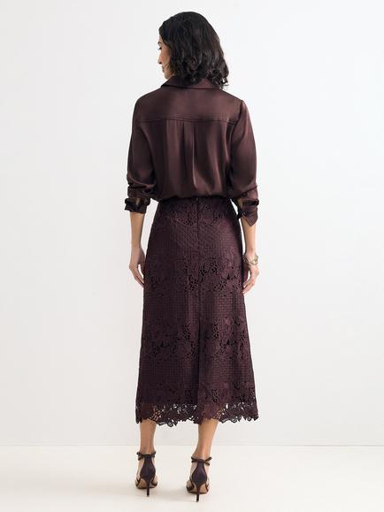 Phase Eight Suzie Lace Pencil Midi Skirt, Burgundy - view 2, Burgundy