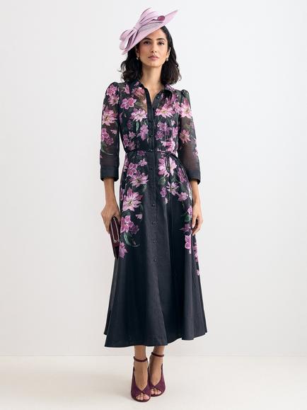 Phase Eight Petite Anabelle Midi Shirt Dress, Black/Multi, Black/Multi