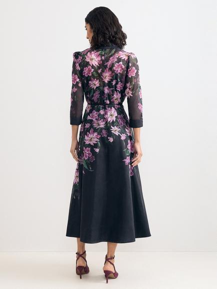 Phase Eight Petite Anabelle Midi Shirt Dress, Black/Multi - view 2, Black/Multi