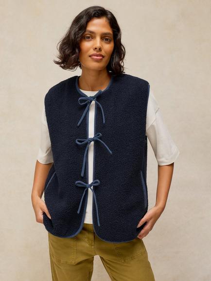 White Stuff Tie Bow Borg Gilet, Dark Navy, Dark Navy