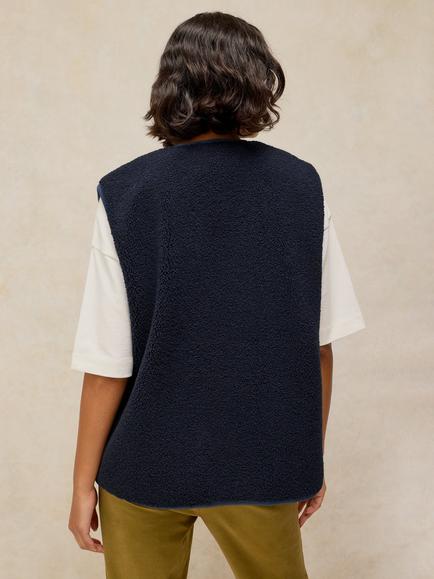 White Stuff Tie Bow Borg Gilet, Dark Navy - view 2, Dark Navy