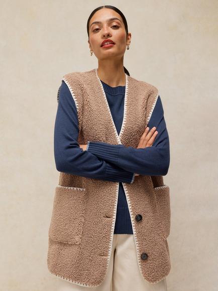 White Stuff Patch Pocket Borg Gilet, Dark Natural, Dark Natural
