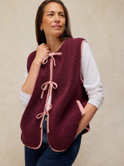 White Stuff Tie Bow Borg Gilet, Plum, Plum