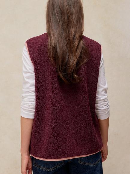 White Stuff Tie Bow Borg Gilet, Plum - view 2, Plum
