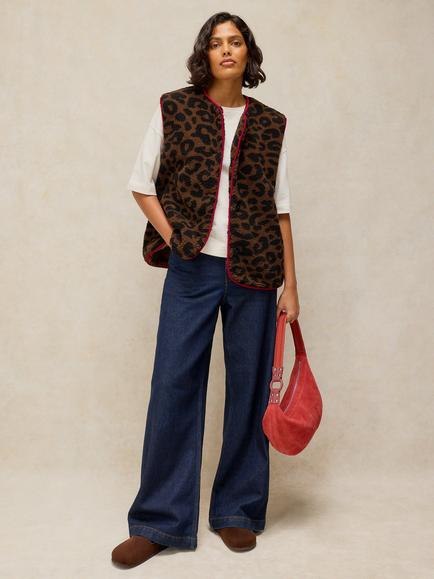 White Stuff Leopard Print Borg Gilet, Natural/Multi, Natural Multi