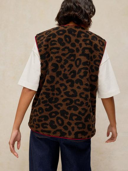 White Stuff Leopard Print Borg Gilet, Natural/Multi - view 2, Natural Multi