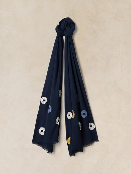 White Stuff Floral Embroidered Scarf, Navy, Navy