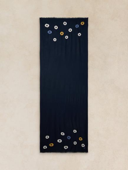 White Stuff Floral Embroidered Scarf, Navy - view 2, Navy