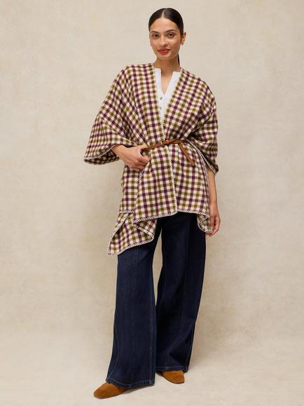 White Stuff Check Poncho, Multi, Multi