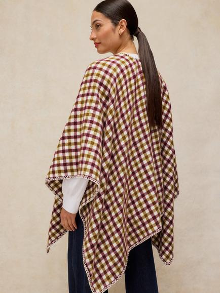 White Stuff Check Poncho, Multi - view 2, Multi