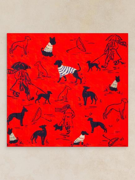 White Stuff Emily Dog Print Square Scarf, Red Multi, Red Multi
