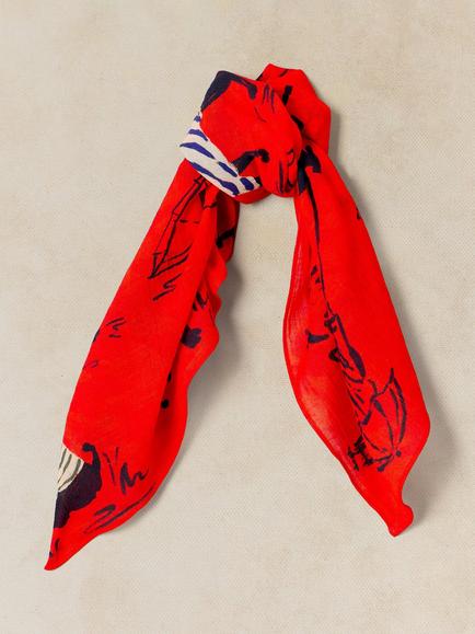 White Stuff Emily Dog Print Square Scarf, Red Multi - view 2, Red Multi