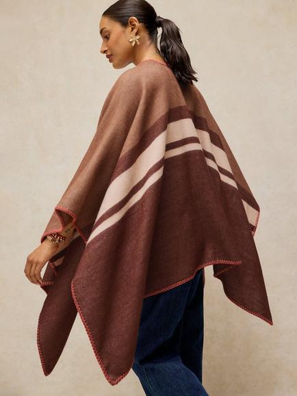 White Stuff Striped Knit Poncho, Brown - view 2, Brown
