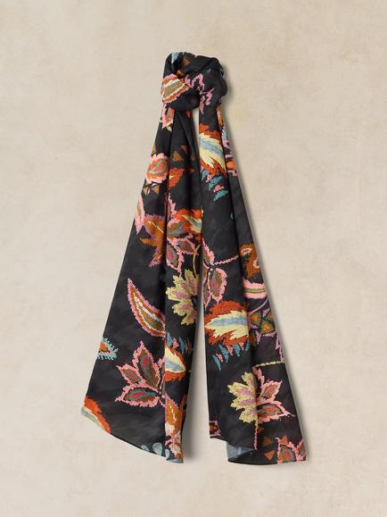 White Stuff Sophie Floral Scarf, Black, Black