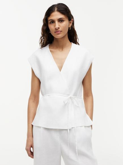 Tommy Hilfiger Wrap Tie Linen Rich Waistcoat, White, White