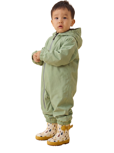 KIDLY by MORI Baby Hooded Puddlesuit, Sage Green - view 2, Sage Green