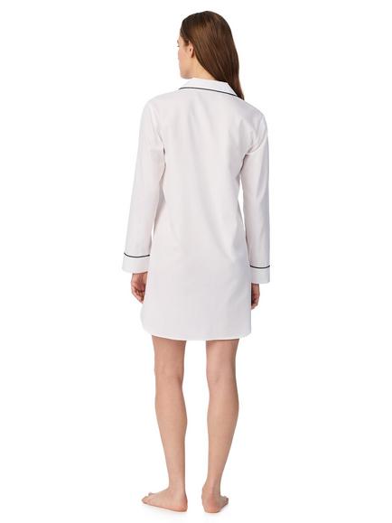 Lauren Ralph Lauren Button Through Long Sleeve Cotton Nightshirt, 100 White - view 2, 100 White