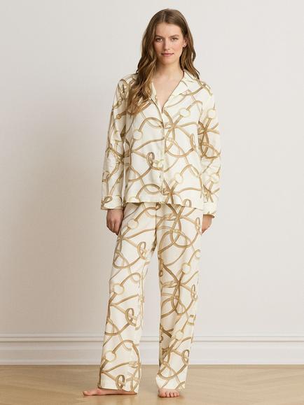 Lauren Ralph Lauren Printed Long Sleeve Pyjama Set, Cream, Cream
