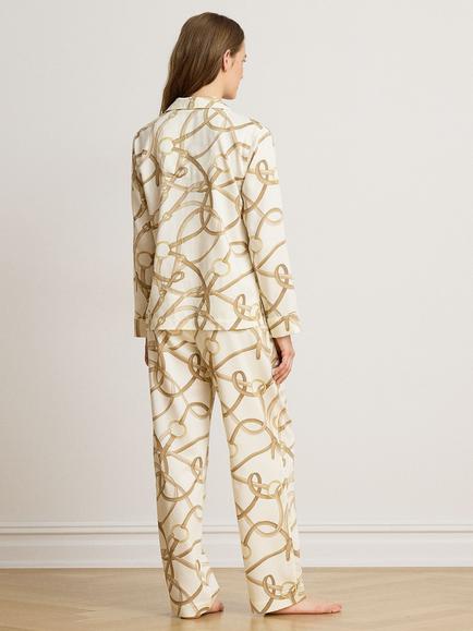Lauren Ralph Lauren Printed Long Sleeve Pyjama Set, Cream - view 2, Cream