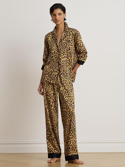Ralph Lauren Lauren Ralph Lauren Button Down Long Pyjama Set, Brown, Brown
