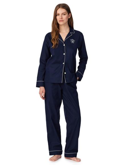 Lauren Ralph Lauren Cotton Long Sleeve Pyjama Set, Navy, Navy