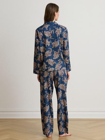 Lauren Ralph Lauren Cotton Paisley Long Sleeve Pyjama Set, Navy/Multi - view 2, Navy/Multi