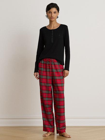 Lauren Ralph Lauren Brushed Cotton Blend Check Pyjama Trousers, Red