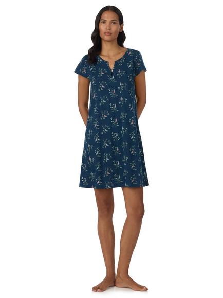 Lauren Ralph Lauren Floral Flutter Sleeve Cotton Blend Nightdress, 402 Navy Print, 402 Navy Print