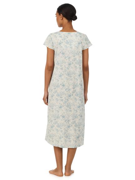 Lauren Ralph Lauren Floral Flutter Sleeve Cotton Blend Nightdress, 469 Blue Floral - view 2, 469 Blue Floral