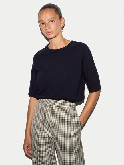 Jigsaw Merino Wool Elbow Length Knit T-Shirt, Navy, Navy