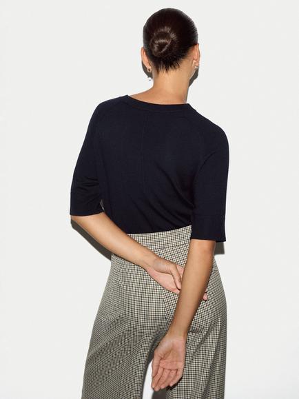 Jigsaw Merino Wool Elbow Length Knit T-Shirt, Navy - view 2, Navy